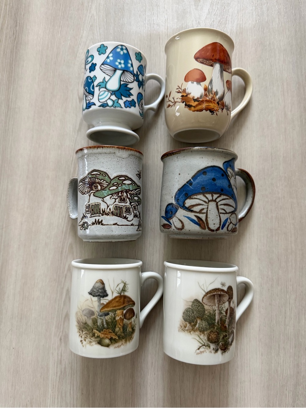 Lot of 6 Vintage Ceramic Mushrooms Doublesided Coffee Tea Mug Cups MCM